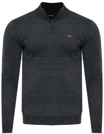 MUST PARKOUR - SWETER MĘSKI Z PÓŁGOLFEM - S8280/CIEMNY SZARY