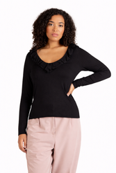 GUIDO MARIA KRETSCHMER - BLUZKA DAMSKA Z DŁUGIM RĘKAWEM - CLEO TOP GMC-1023-05602 CZARNY