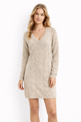 GUIDO MARIA KRETSCHMER - SUKIENKA SWETERKOWA DAMSKA Z DŁUGIM RĘKAWEM - MILLA DRESS GMK-0923-07720 BEIGE