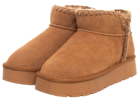 SKÓRZANE BOTKI DAMSKIE - SOLO SOPRANI COUTURE - SCW421P19/21 MISTIK SUEDE CAMEL