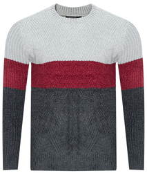 SWETER MĘSKI - S8668 SZARY-BORDO-CIEMNOSZARY