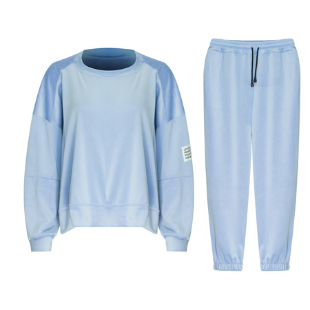 FASHION - WELUROWY KOMPLET DRESOWY DAMSKI - ID8859 NIEBIESKI