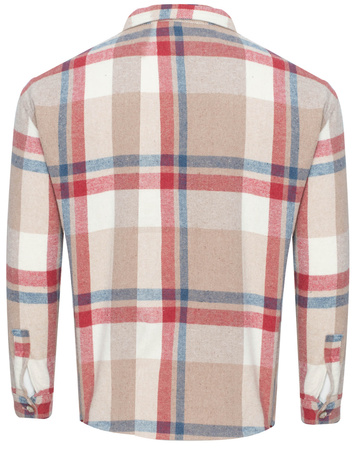 KOSZULA MĘSKA - CZERWONO-NIEBIESKO-BEŻOWY KRATKA