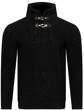 CLUB JU PARIS - SWETER MĘSKI Z PÓŁGOLFEM - CJU 51251 152/CZARNY