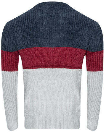 SWETER MĘSKI - S8668 GRANAT-BORDO-SZARY