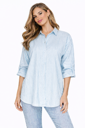 FASHION - KOSZULA DAMSKA W PASKI - ID8850 NIEBIESKA