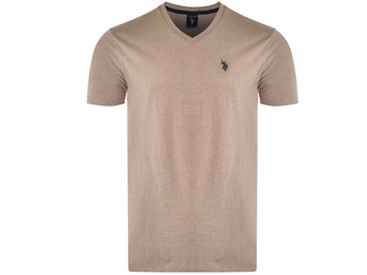 U.S. POLO ASSN. -  T-SHIRT MĘSKI CREW V-NECK - JASNOBEŻOWY