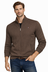 ORIGINAL REDWAY - SWETER MĘSKI Z PÓŁGOLFEM ROZPINANY - SWETER ROZPINANY BRĄZOWY F