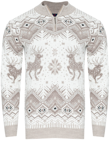 SWETER MĘSKI Z PÓŁGOLFEM - 2317 BEŻOWO-BIAŁY ŚWIĄTECZNY