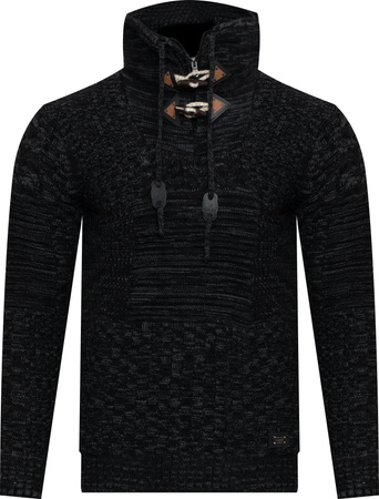 SWETER MĘSKI Z PÓŁGOLFEM - CJU 51251 152/CZARNY-SZARY