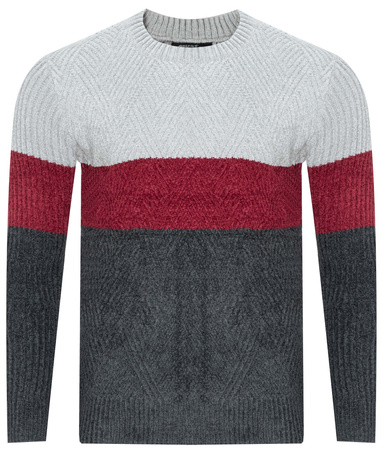 SWETER MĘSKI - S8668 SZARY-BORDO-CIEMNOSZARY