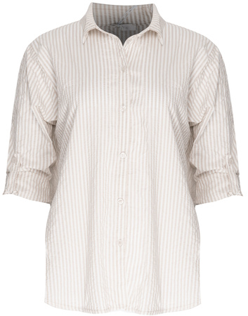 FASHION - KOSZULA DAMSKA W PASKI - ID8847 BEŻOWA