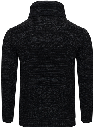 SWETER MĘSKI Z PÓŁGOLFEM - CJU 51251 152/CZARNY-SZARY