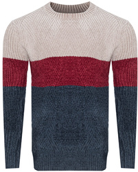 SWETER MĘSKI - S8668 BEŻ-BORDO-GRANAT