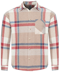 KOSZULA MĘSKA - CZERWONO-NIEBIESKO-BEŻOWY KRATKA