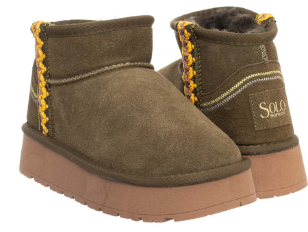 SKÓRZANE BOTKI DAMSKIE -SOLO SOPRANI COUTURE - SCW421P20/02 HOTA SUEDE TRIMMING GREEN