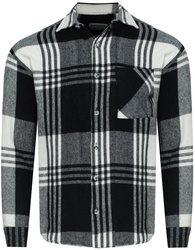 KOSZULA MĘSKA - KREMOWO-CZARNY KRATKA