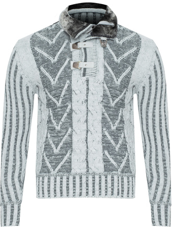 SWETER MĘSK Z PÓŁGOLFEM - 590 JASNOSZARY