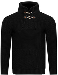 SWETER MĘSKI Z PÓŁGOLFEM  - CJU 51251 152/CZARNY