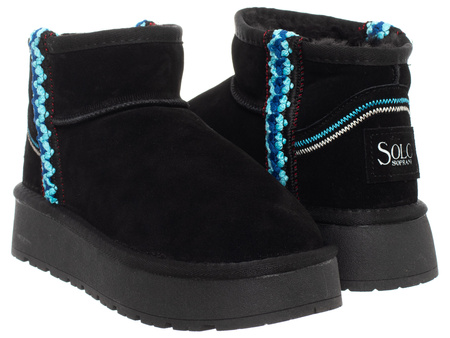 SKÓRZANE BOTKI DAMSKIE - SOLO SOPRANI COUTURE SCW421P20/01 - HOTA SUEDE TRIMMING BLACK