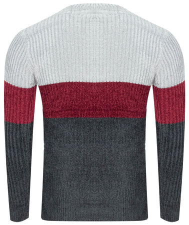 SWETER MĘSKI - S8668 SZARY-BORDO-CIEMNOSZARY