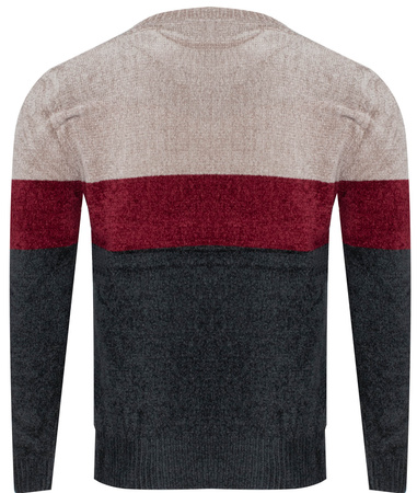 SWETER MĘSKI - S8663 BEŻ-BORDO-CIEMNOSZARY