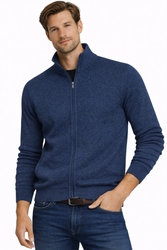 NEW WISE - SWETER MĘSKI Z PÓŁGOLFEM ROZPINANY - N539 CIEMNONIEBIESKI