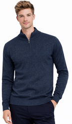 SWETER MĘSKI Z PÓŁGOLFEM - K6007 GRANATOWY MELANŻ