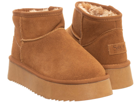 SKÓRZANE BOTKI DAMSKIE - SOLO SOPRANI COUTURE - SCW421P05/02 HUGH PLATFORM CAMEL