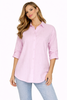 FASHION - KOSZULA DAMSKA W PASKI - ID8848 RÓŻOWA