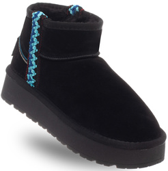 SKÓRZANE BOTKI DAMSKIE - SOLO SOPRANI COUTURE SCW421P20/01 - HOTA SUEDE TRIMMING BLACK