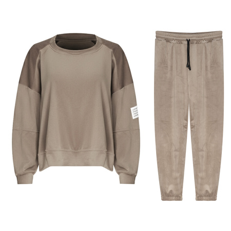 FASHION - WELUROWY KOMPLET DRESOWY DAMSKI - ID8861 JASNOBRĄZOWY