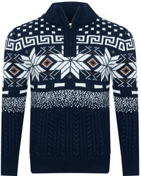 SWETER MĘSKI  Z PÓŁGOLFEM - LORR&MEN 3 GRANATOWY ŚWIĄTECZNY