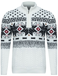 SWETER MĘSKI  Z PÓŁGOLFEM - LORR&MEN 2 BIAŁY ŚWIĄTECZNY