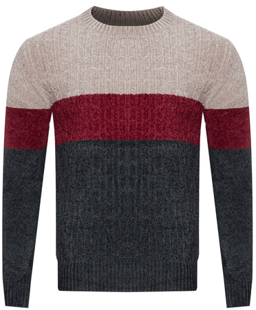 SWETER MĘSKI - S8663 BEŻ-BORDO-CIEMNOSZARY