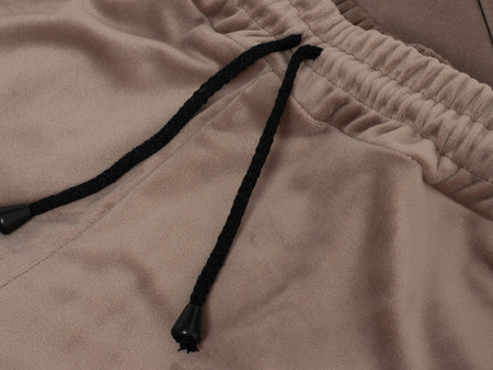 FASHION - WELUROWY KOMPLET DRESOWY DAMSKI - ID8861 JASNOBRĄZOWY