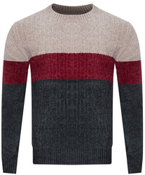 SWETER MĘSKI - S8663 BEŻ-BORDO-CIEMNOSZARY