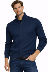 NEW WISE - SWETER MĘSKI Z PÓŁGOLFEM ROZPINANY - N539 GRANATOWY