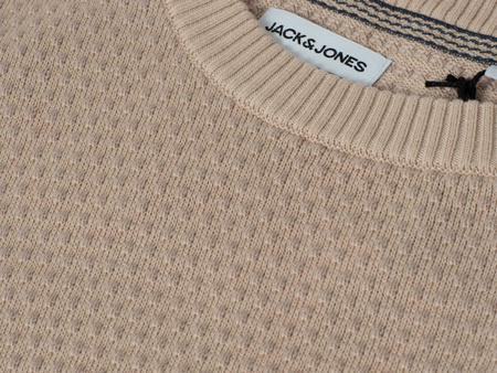 JACK&JONES - SWETER MĘSKI - JJEATLAS KNIT CREW NECK NOOS 12212816/BEIGE