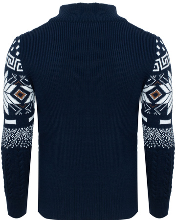 SWETER MĘSKI Z PÓŁGOLFEM - LORR&MEN 3 GRANATOWY ŚWIĄTECZNY