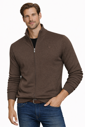 ORIGINAL REDWAY - SWETER MĘSKI Z PÓŁGOLFEM ROZPINANY - SWETER ROZPINANY BRĄZOWY K