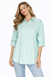 FASHION - KOSZULA DAMSKA W PASKI - ID8849 MIĘTOWA