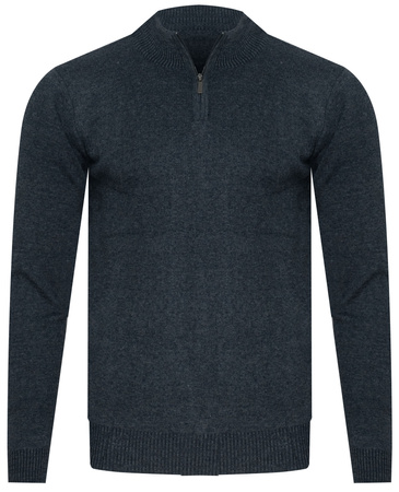 SWETER MĘSKI Z PÓŁGOLFEM - K6007 GRANATOWY MELANŻ