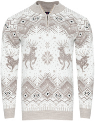 SWETER MĘSKI Z PÓŁGOLFEM - 2317 BEŻOWO-BIAŁY ŚWIĄTECZNY