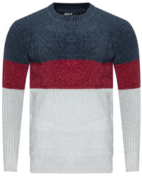 SWETER MĘSKI - S8668 GRANAT-BORDO-SZARY
