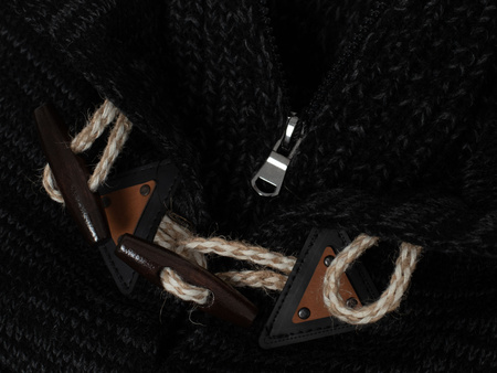 SWETER MĘSKI Z PÓŁGOLFEM - CJU 51251 152/CZARNY-SZARY