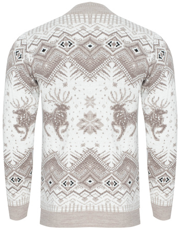 SWETER MĘSKI Z PÓŁGOLFEM - 2317 BEŻOWO-BIAŁY ŚWIĄTECZNY