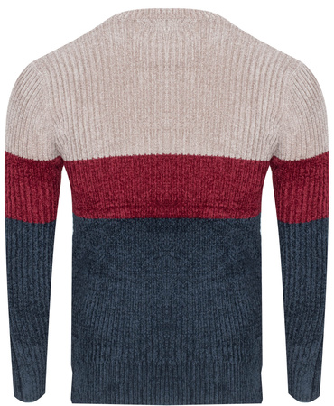 SWETER MĘSKI - S8668 BEŻ-BORDO-GRANAT