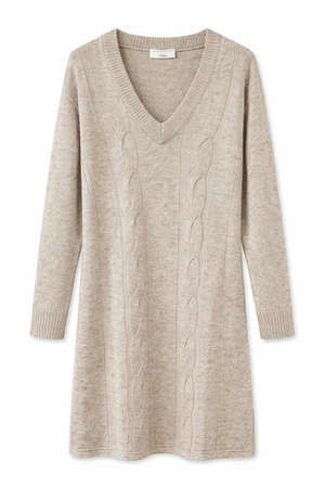 GUIDO MARIA KRETSCHMER - SUKIENKA SWETERKOWA DAMSKA Z DŁUGIM RĘKAWEM - MILLA DRESS GMK-0923-07720 BEIGE