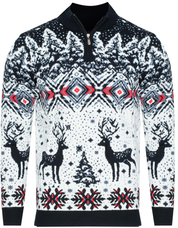 SWETER MĘSKI Z PÓŁGOLFEM- 2312 GRANATOWO-BIAŁY ŚWIĄTECZNY